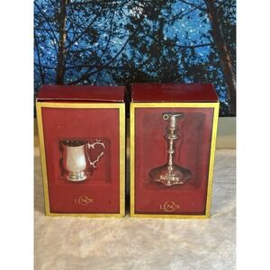 Vintage Lenox Tankard Ornament & Mini Candelstick (used Condition)